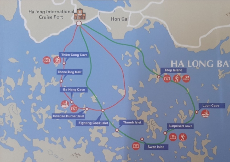 Bản đồ vị trí Hòn Gà Chọi (Figting Cock Islet) trên hành trình tàu tham quan tuyến 1
