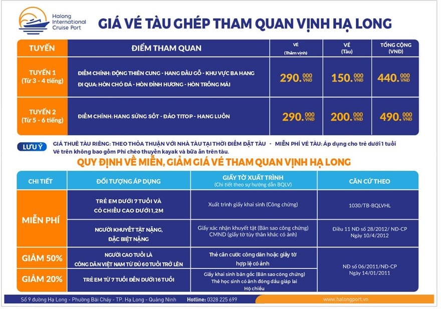 Bảng giá vé dịch vụ tại cảng tàu khách quốc tế Hạ Long