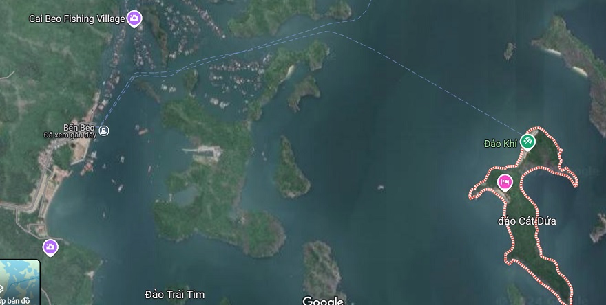 Cách di chuyển bến Béo ra đảo Khi (đường gách nét đứt)