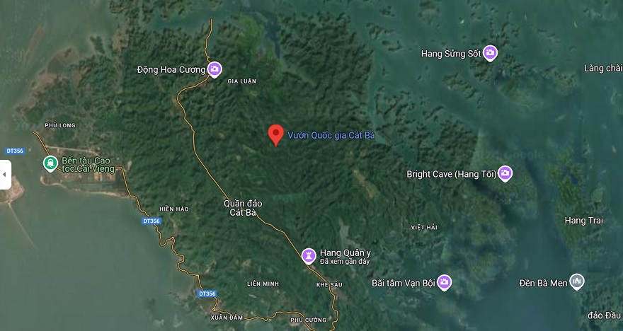 Bản đò vị trí địa lý của Vườn Quốc Gia Cát Bà trên bản đồ Google Map