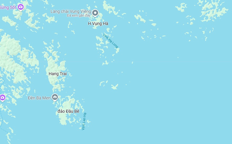 Ranh giới Vịnh Hạ Long và Vịnh Lan Hạ trong bản đồ Goolge Map