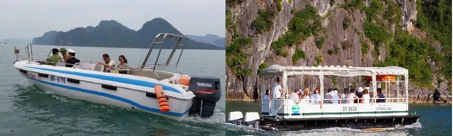 Cano (trái) và tender (phải) sẽ là 2 hình thức di chuyển ra du thuyền 