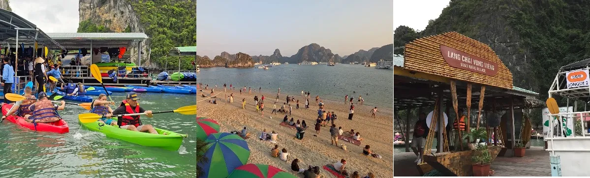 Chèo Kayak, tắm Biển hay thâm quan những làng chài của ngư dân trên Vịnh Hạ Long là một trong những hoạt động trải nghiệm thú vị