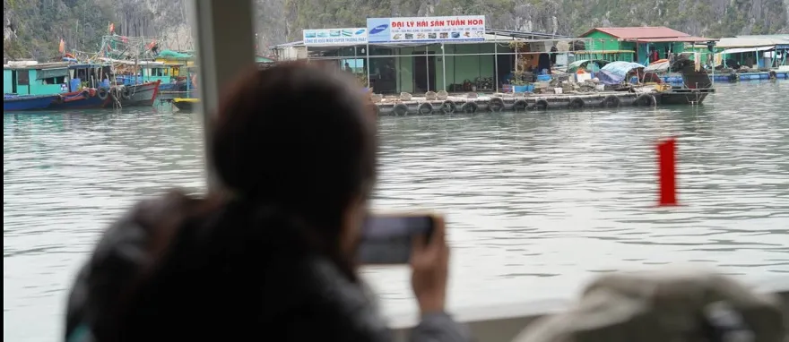 Du khách có thể chụp những bức ảnh về làng chài Cái Bèo từ trên thuyền