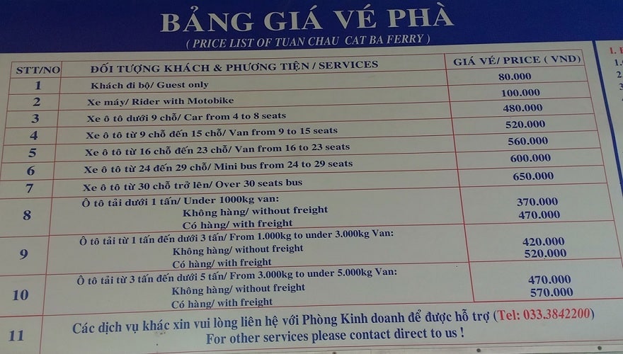 Giá phà Tuần Châu - Cát Bà