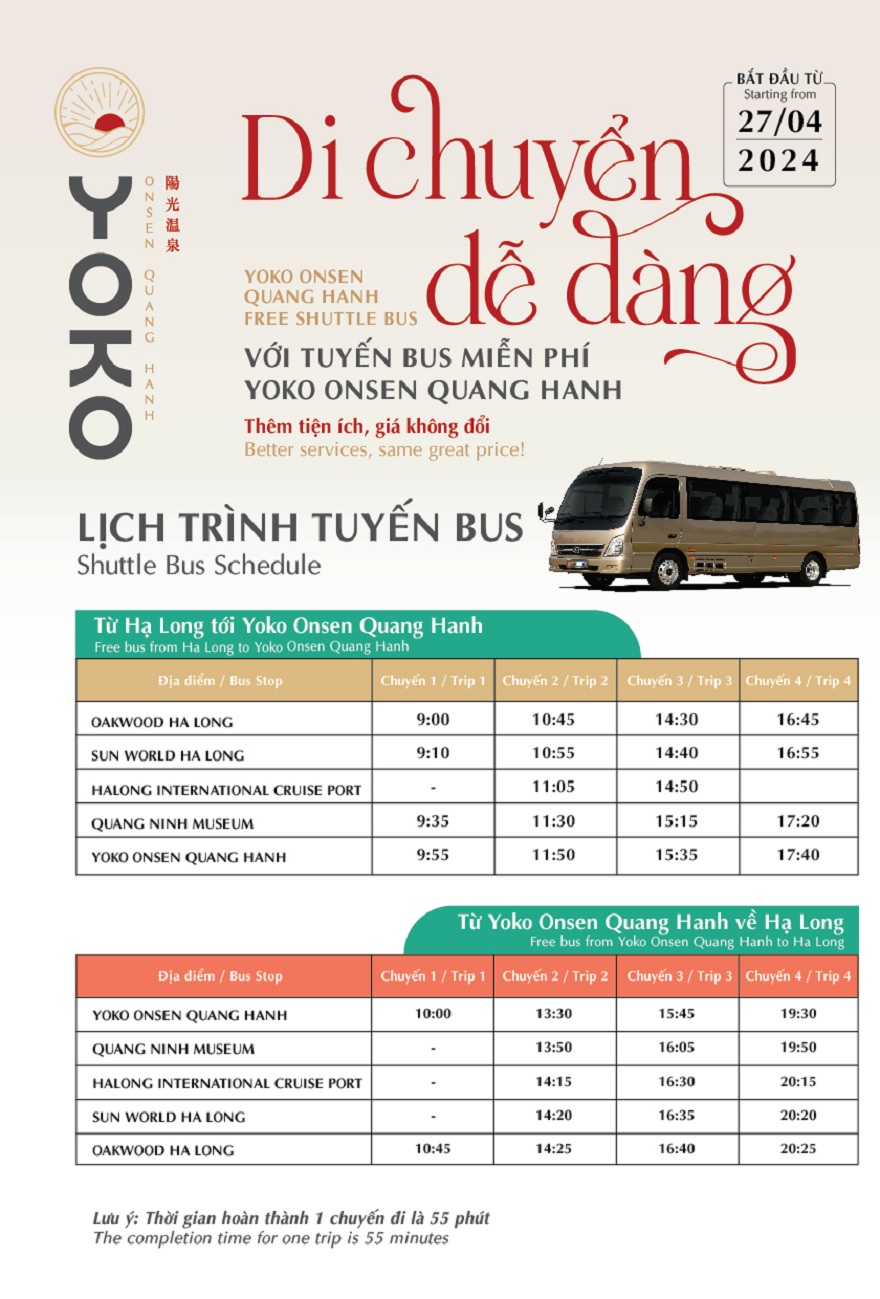 Lịch trình xe bus Hạ Long Yoko Onsen Quang Hanh