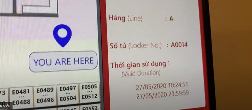 Màn hình hiển thị vị trí tủ đồ trên tivi sau khi quẹt vòng tay