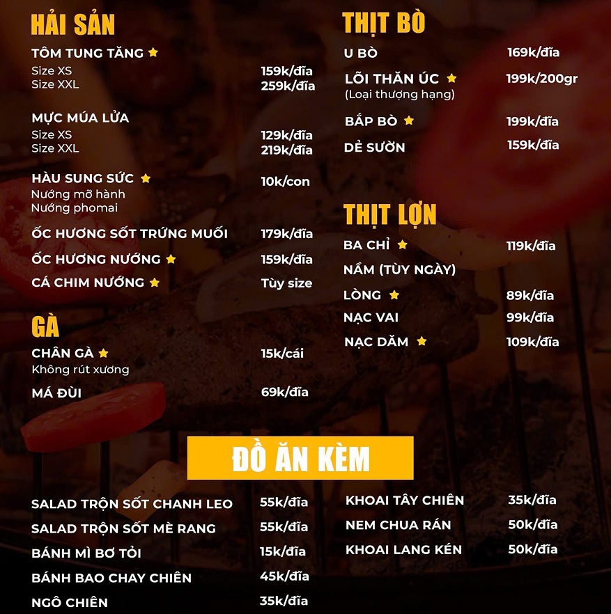 Menu tại buffet đảo dừa