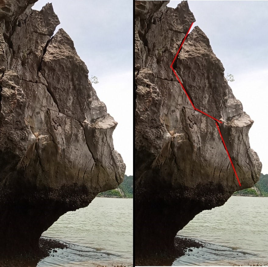 Phần khối đá có nguy cơ sụp nở của Hòn Trống Mái