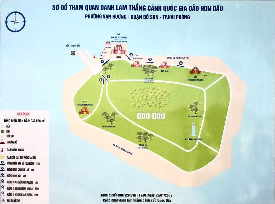 Sơ đồ các điểm tham quan du lịch tại đảo Hòn Dấu