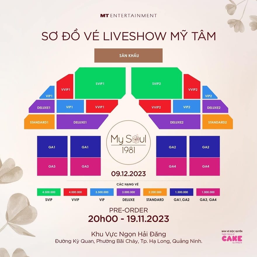 Sơ đồ ghế ngồi Show Mỹ Tâm tại Hạ Long