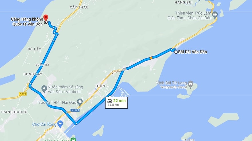 Từ sân bay vân đồn di chuyển tới Bãi Dài chỉ 2.2km