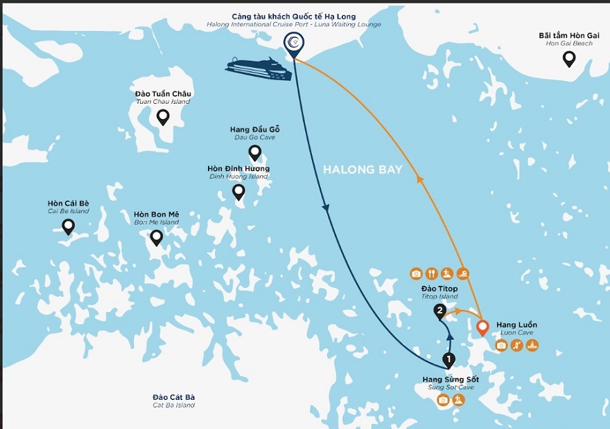 Hải trình tour của Luna Cruise Hạ Long