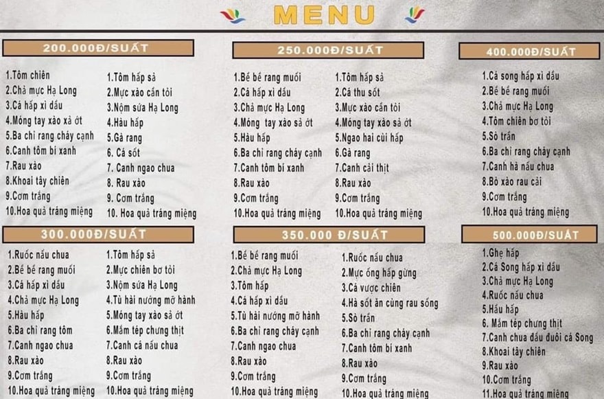 Danh sách thực đơn ăn trên tàu