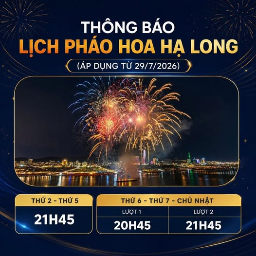 Thông báo lịch bắn pháo hoa Hạ Long áp dụng từ 29/07/2026
